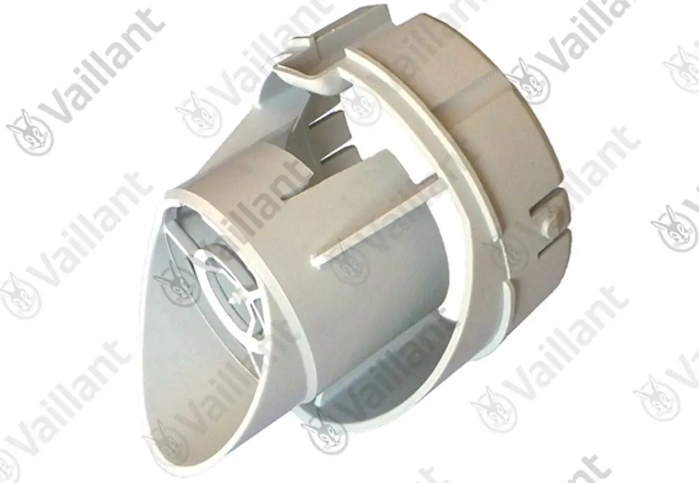 Vaillant Windschutz, aus Kunststoff, zylindrische Form mit seitlichen Halterungen; geeignet für Heizsysteme, möglicherweise zur Ableitung von Abgasen.